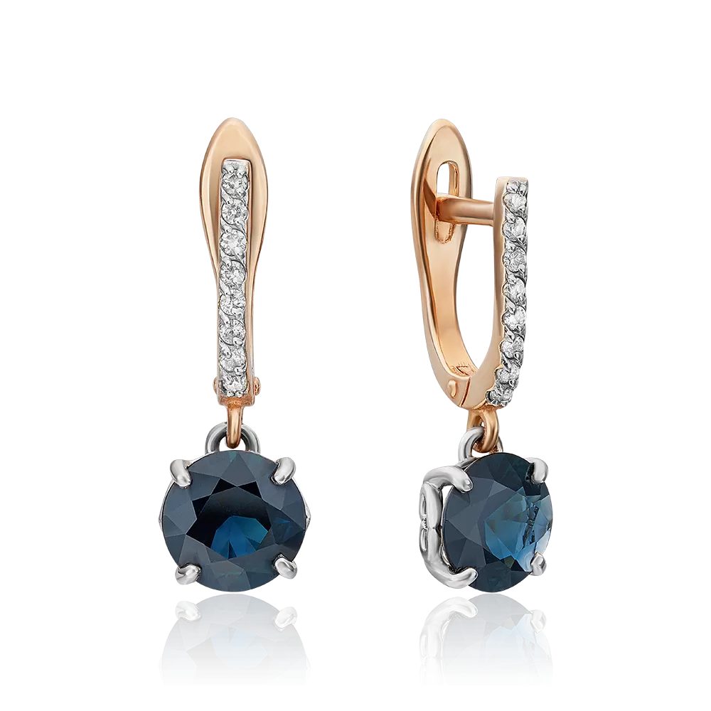 Серьги с английским замком из комбинированного золота с сапфиром и бриллиантами 02-3073-00-105-1111-30