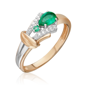 Кольцо из комбинированного золота с изумрудами и бриллиантами