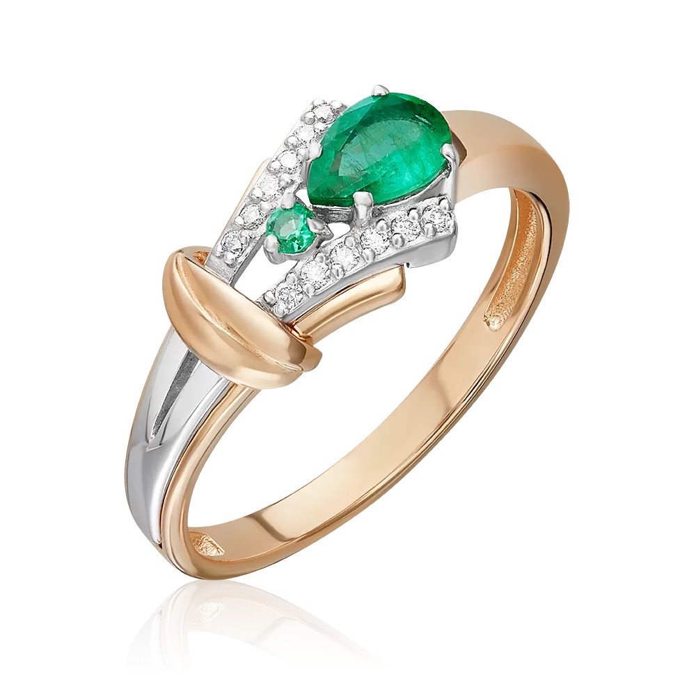 Кольцо из комбинированного золота с изумрудами и бриллиантами 01-5727-00-106-1111