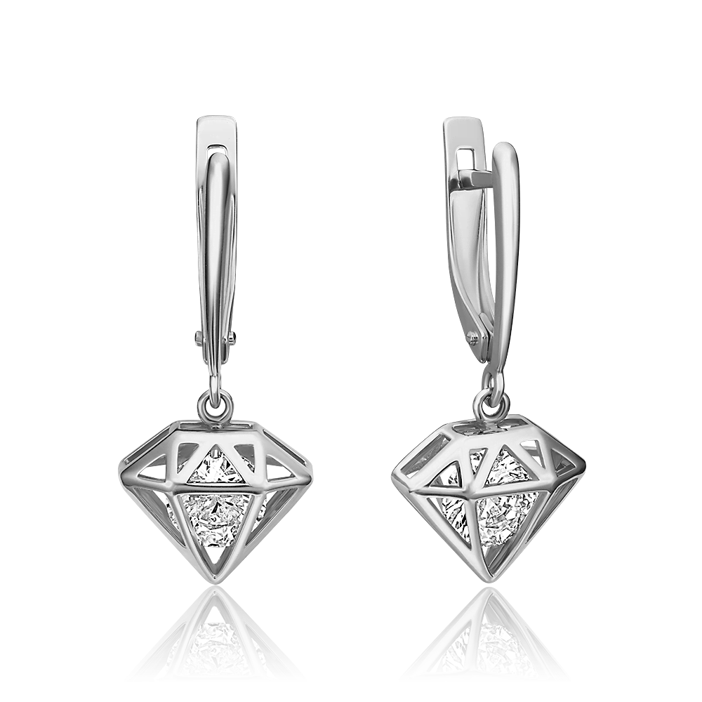 Серьги «Бриллианты» с английским замком из белого золота с фианитом 02-4511-00-501-1120-38