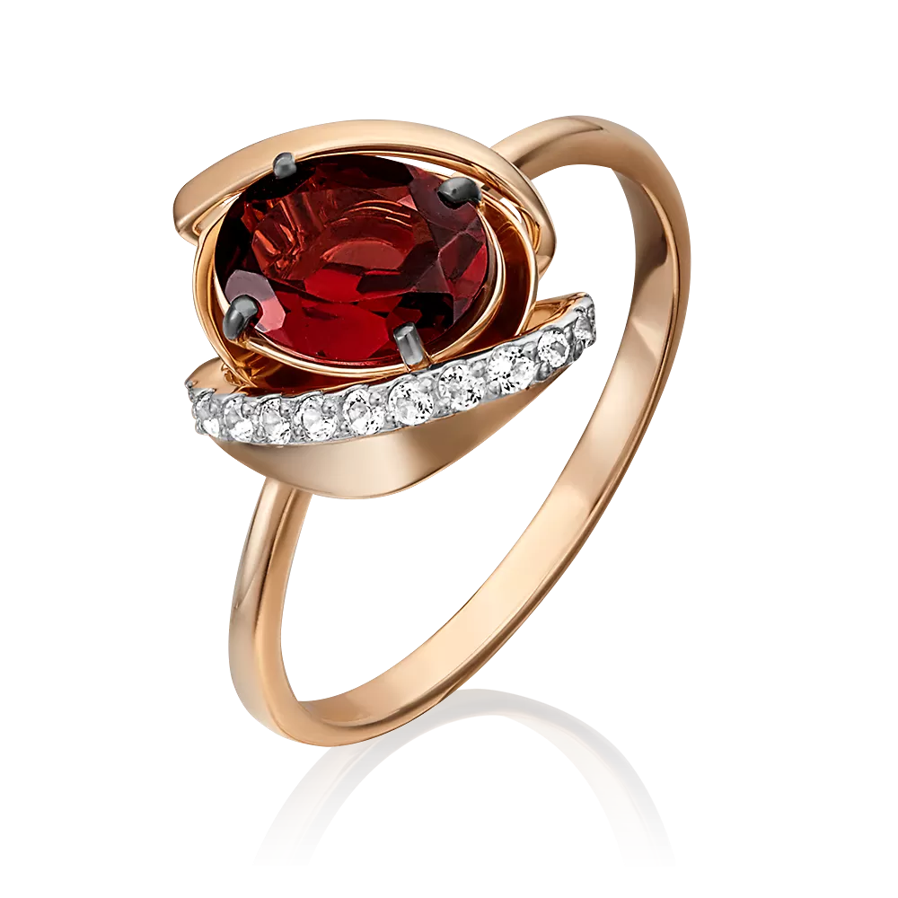 Кольцо из красного золота с гранатом и натуральными топазами white 01-5319-00-264-1110-57