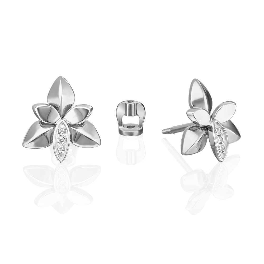 Серьги-пусеты из белого золота с бриллиантами 02-4993-00-101-1120