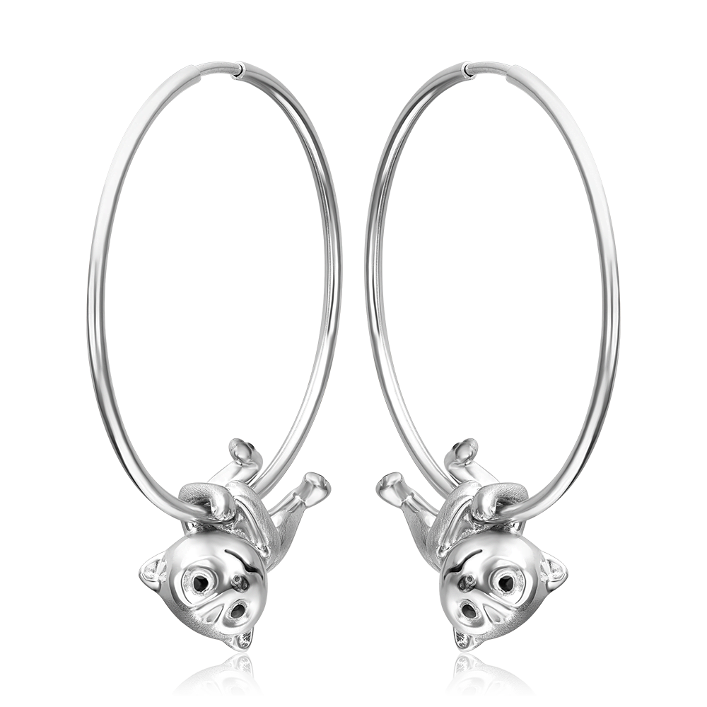 Серьги-конго «Белые медведи» из серебра с эмалью 02-5156-00-000-0200
