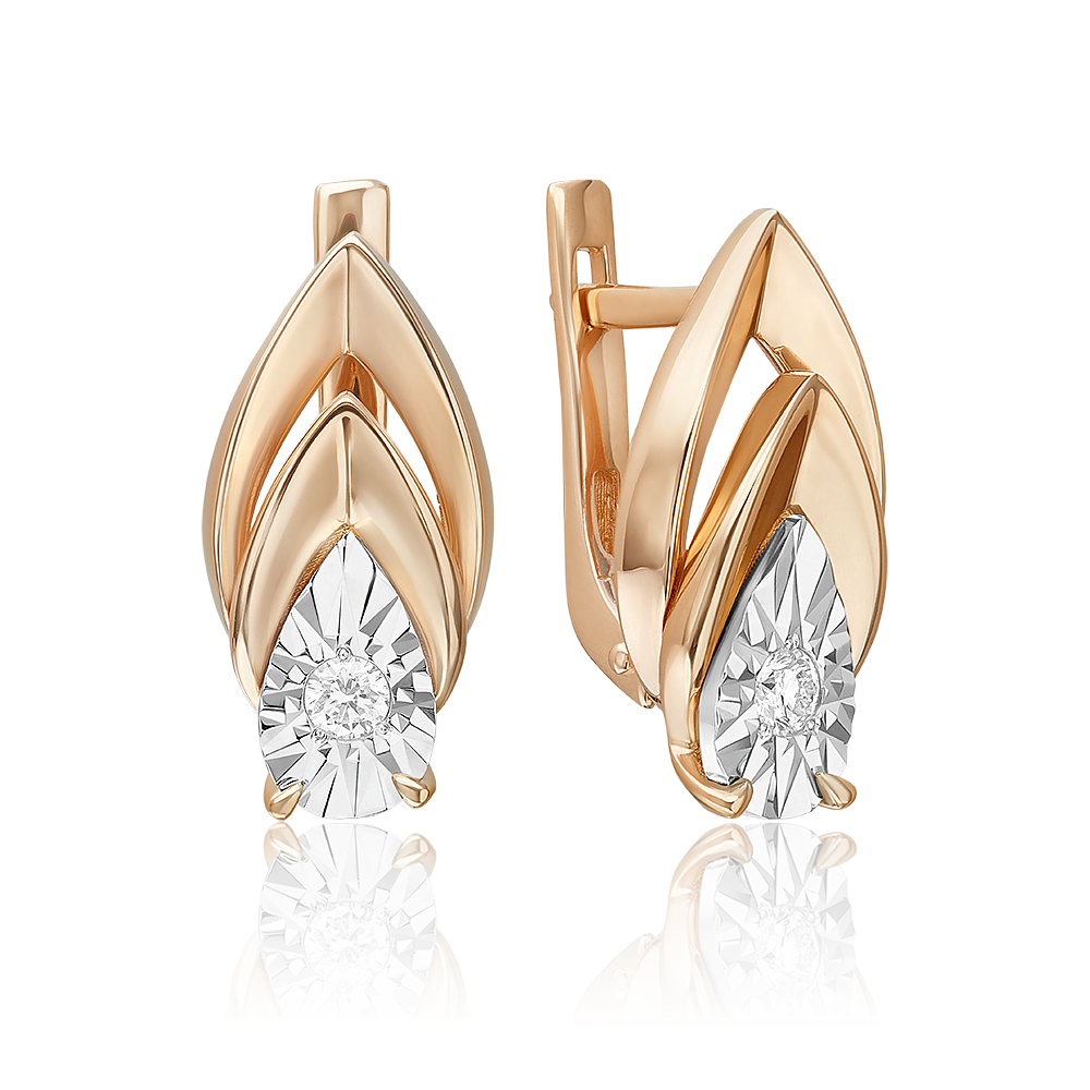 Серьги с английским замком из комбинированного золота с бриллиантом 02-5251-00-101-1111