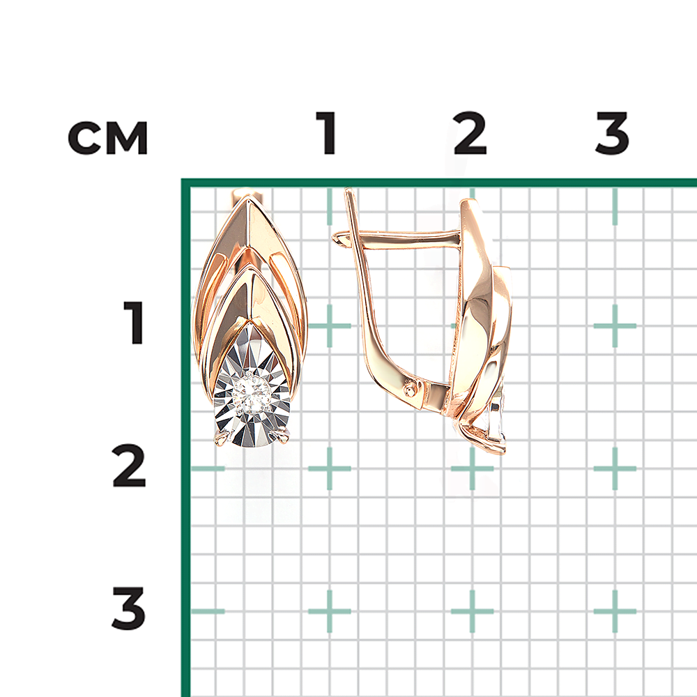 Серьги с английским замком из комбинированного золота с бриллиантом 02-5251-00-101-1111