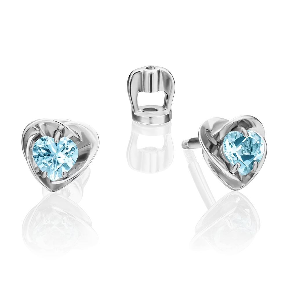 Серьги-пусеты «Сердца» из белого золота с топазом 02-4402-00-201-1120-57