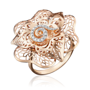 Кольцо «Цветок» из красного золота с фианитами 01-4841-00-401-1110-65