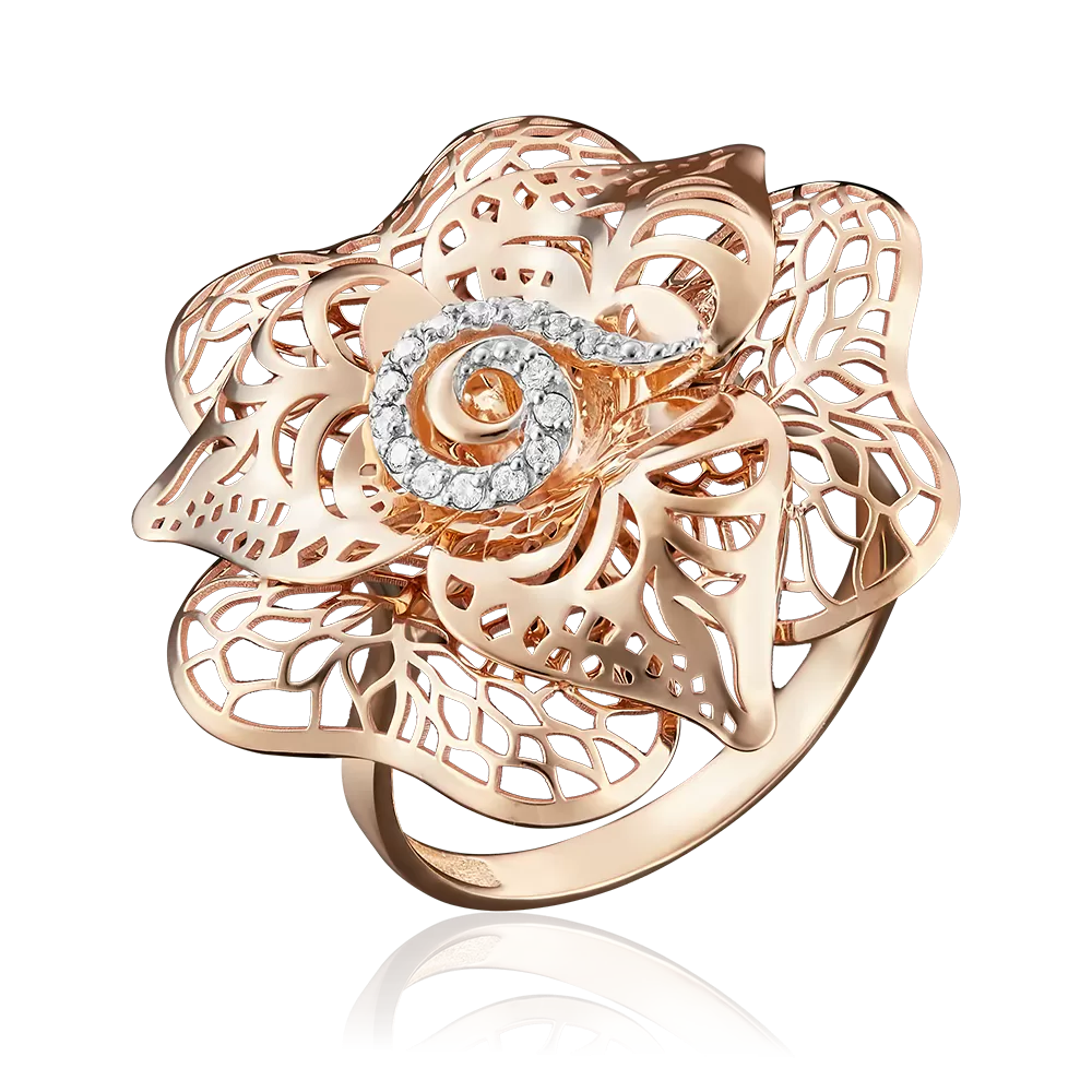 Кольцо «Цветок» из красного золота с фианитами 01-4841-00-401-1110-65