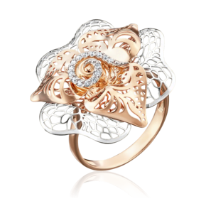 Кольцо «Цветок» из красного золота с фианитами 01-4841-01-401-1110-65