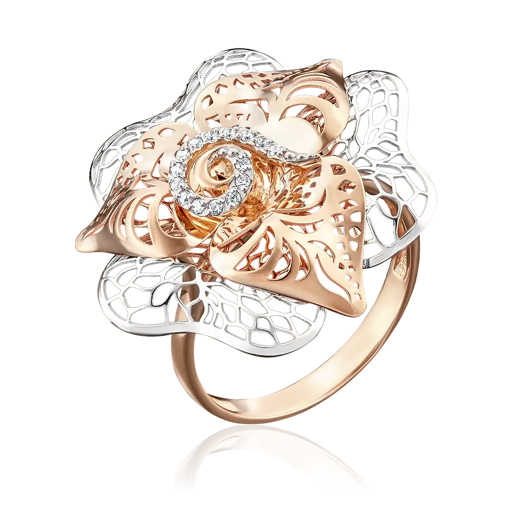 Кольцо «Цветок» из красного золота с фианитами 01-4841-01-401-1110-65