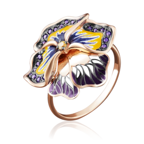 Кольцо «Анютины глазки» из красного золота с фианитами и эмалью 01-4847-00-404-1110-65