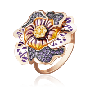 Кольцо «Гибискус» из красного золота с фианитами и эмалью 01-4872-00-404-1110-65