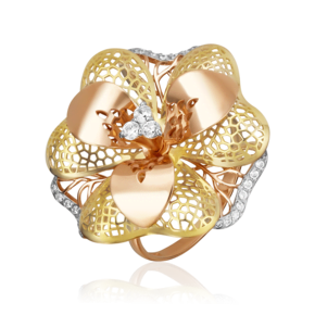 Кольцо «Цветок» из комбинированного золота с фианитами 01-4882-00-401-1113-65