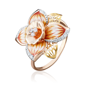 Кольцо «Нарцисс» из комбинированного золота с фианитами и эмалью 01-4883-00-401-1113-65