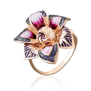 Кольцо «Гардения» из красного золота с фианитами и эмалью 01-4885-00-404-1110-65
