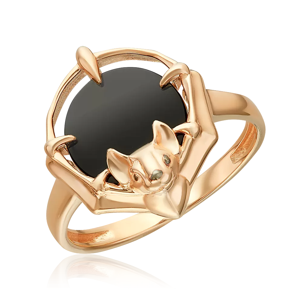 Кольцо «Летучая мышь» из красного золота с ониксом 01-5861-00-281-1110
