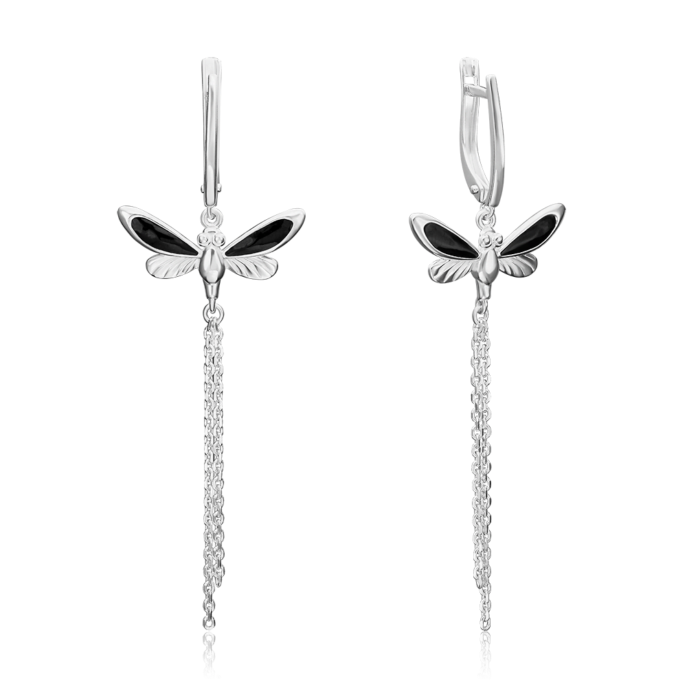 Серьги «Стрекозы» с английским замком из серебра с эмалью 02-4670-00-000-0200-71