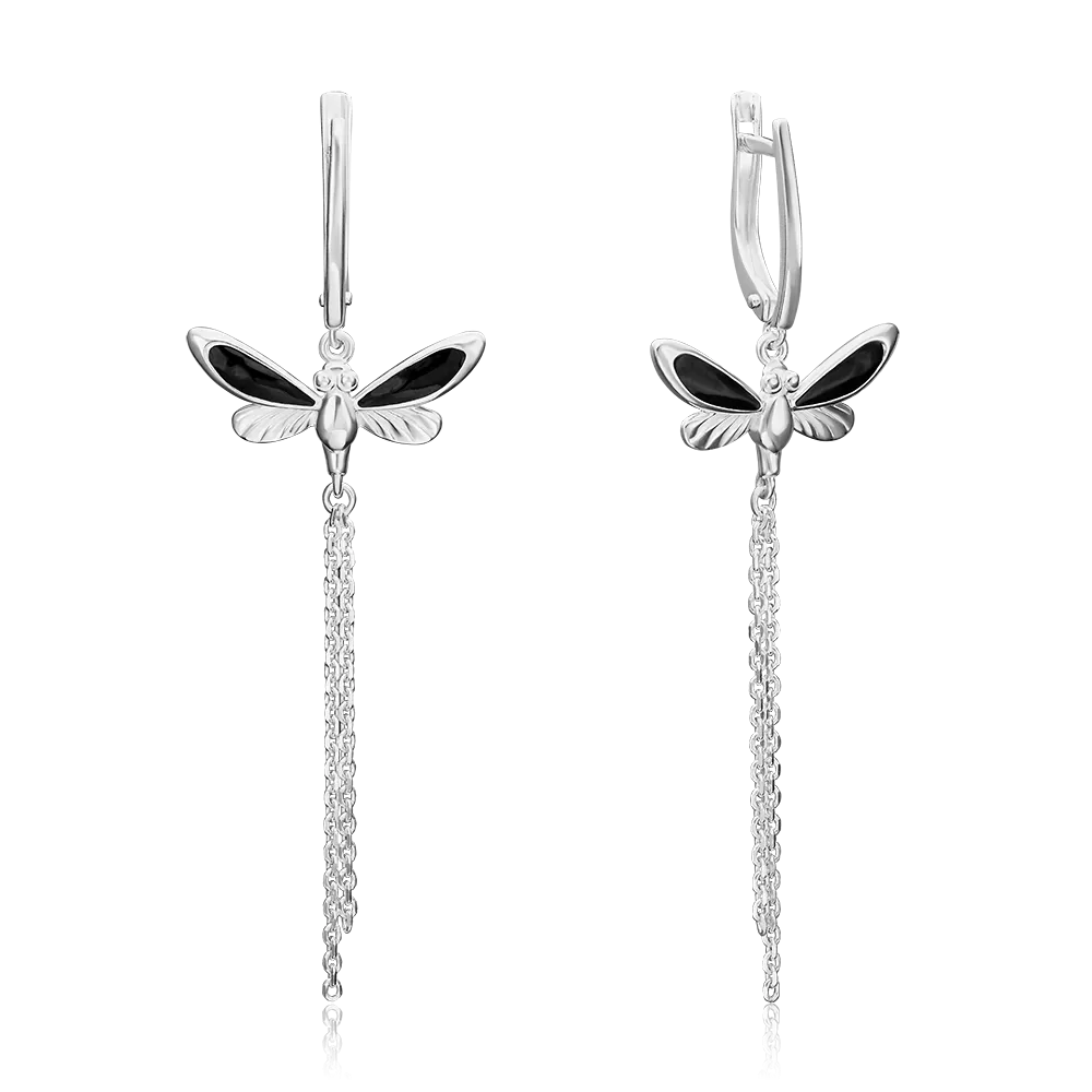 Серьги «Стрекозы» с английским замком из серебра с эмалью 02-4670-00-000-0200-71