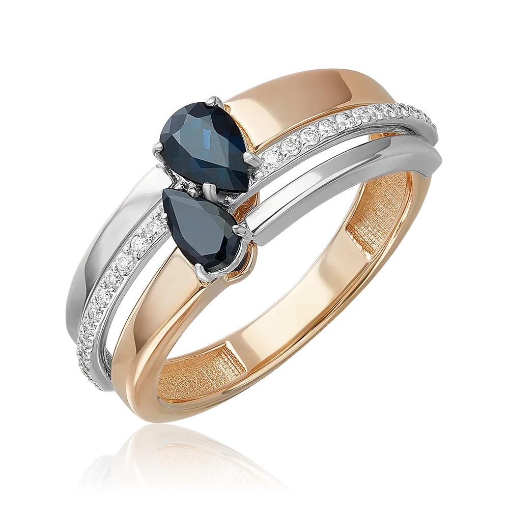 Кольцо из комбинированного золота с сапфирами и бриллиантами 01-5759-00-105-1111