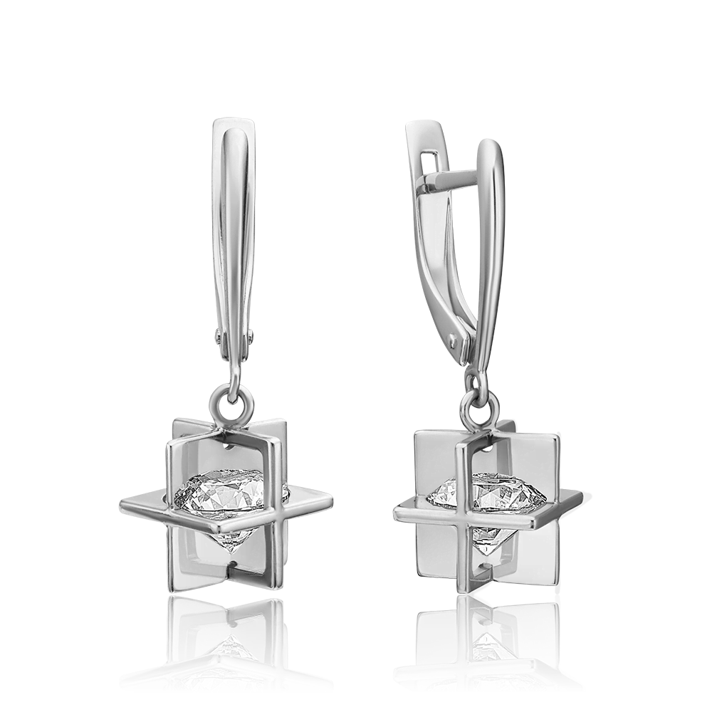 Серьги с английским замком из белого золота с фианитом 02-4464-00-501-1120-67