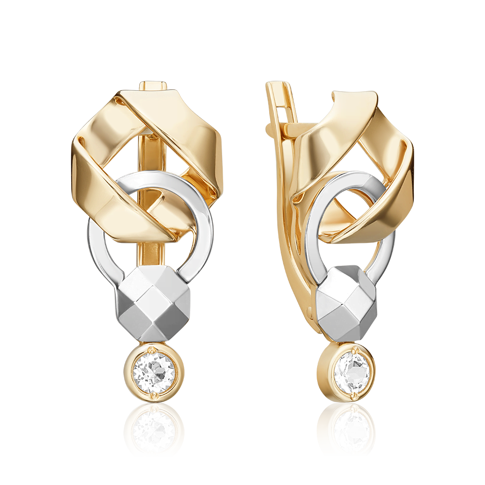 Серьги с английским замком из комбинированного золота с натуральным топазом white 02-5030-00-201-1121