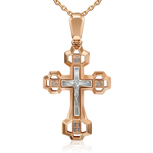 Православный крест из комбинированного золота 03-3154-00-000-1111-42