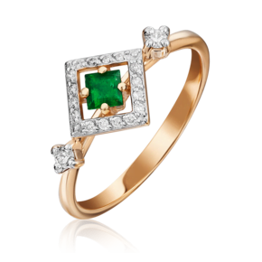 Кольцо из красного золота с изумрудом и бриллиантами 01-1467-00-106-1110-30