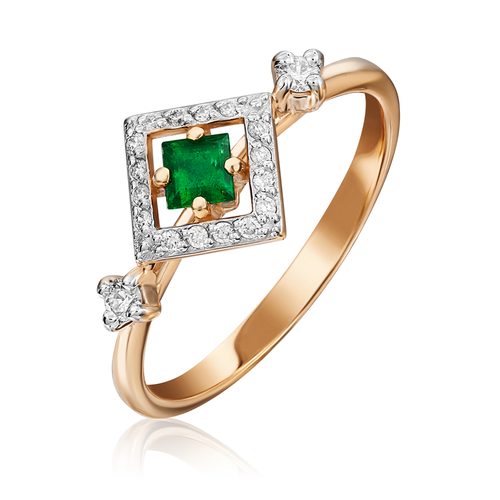Кольцо из красного золота с изумрудом и бриллиантами 01-1467-00-106-1110-30