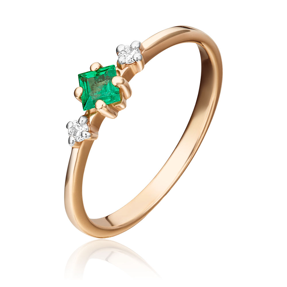 Кольцо из красного золота с изумрудом и бриллиантами 01-1468-00-106-1110-30