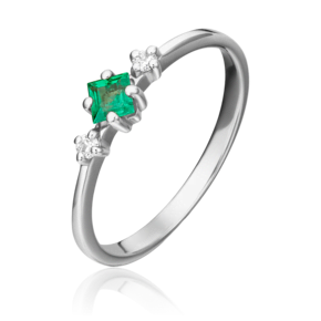 Кольцо из белого золота с изумрудом и бриллиантами 01-1468-00-106-1120-30