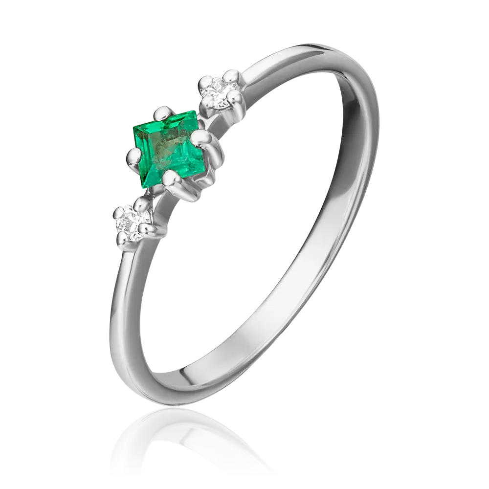 Кольцо из белого золота с изумрудом и бриллиантами 01-1468-00-106-1120-30