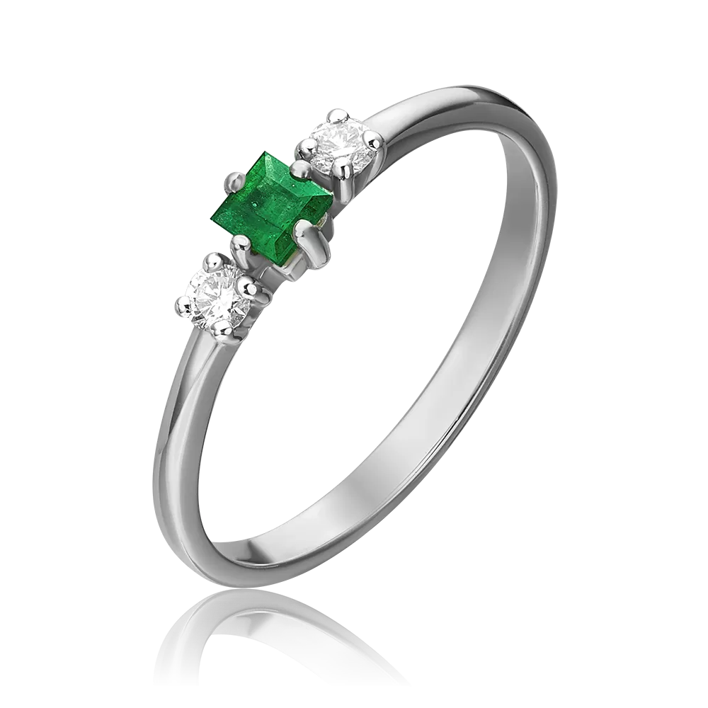 Кольцо из белого золота с изумрудом и бриллиантами 01-1469-00-106-1120-30
