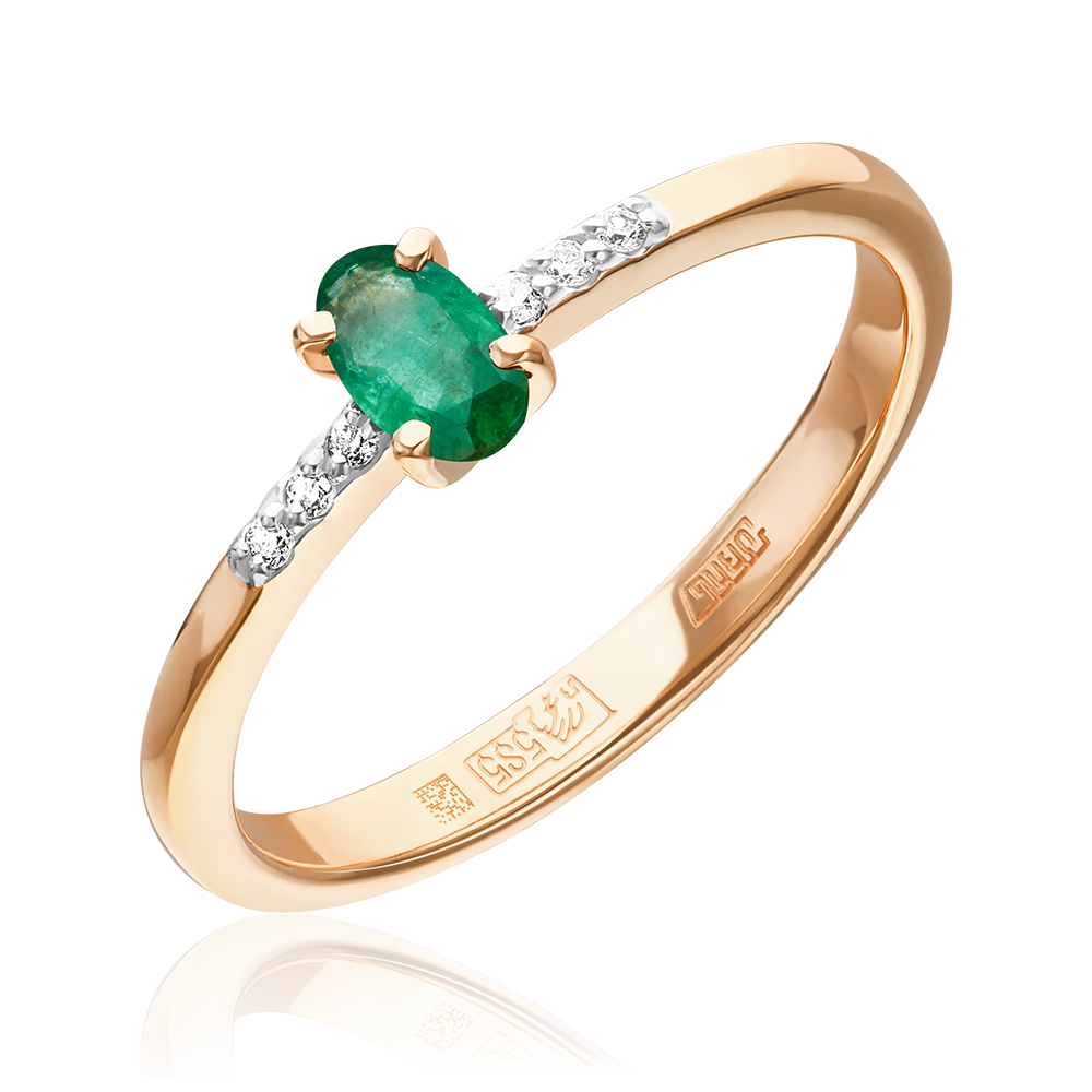 Кольцо из красного золота с изумрудом и бриллиантами 01-1470-00-106-1110-30