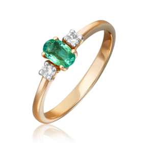Кольцо из красного золота с изумрудом и бриллиантами 01-1471-00-106-1110-30