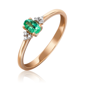 Кольцо из красного золота с изумрудом и бриллиантами 01-1472-00-106-1110-30