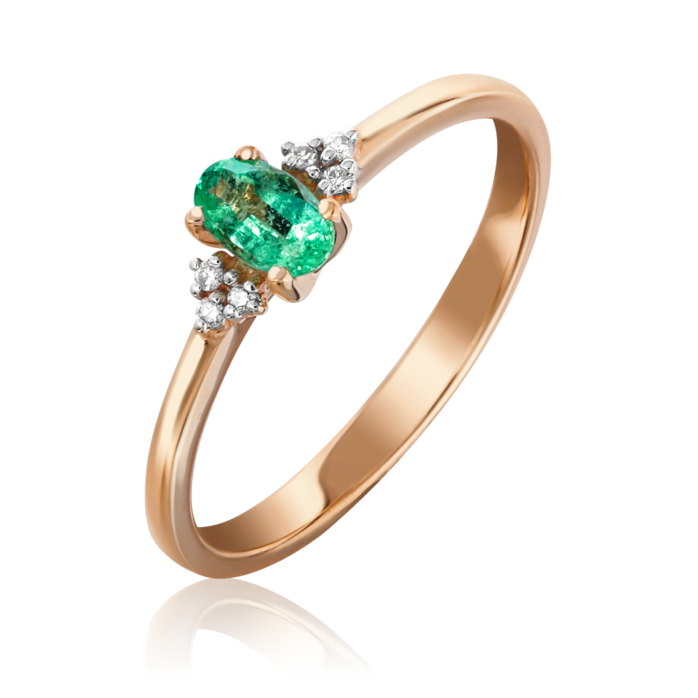 Кольцо из красного золота с изумрудом и бриллиантами 01-1472-00-106-1110-30