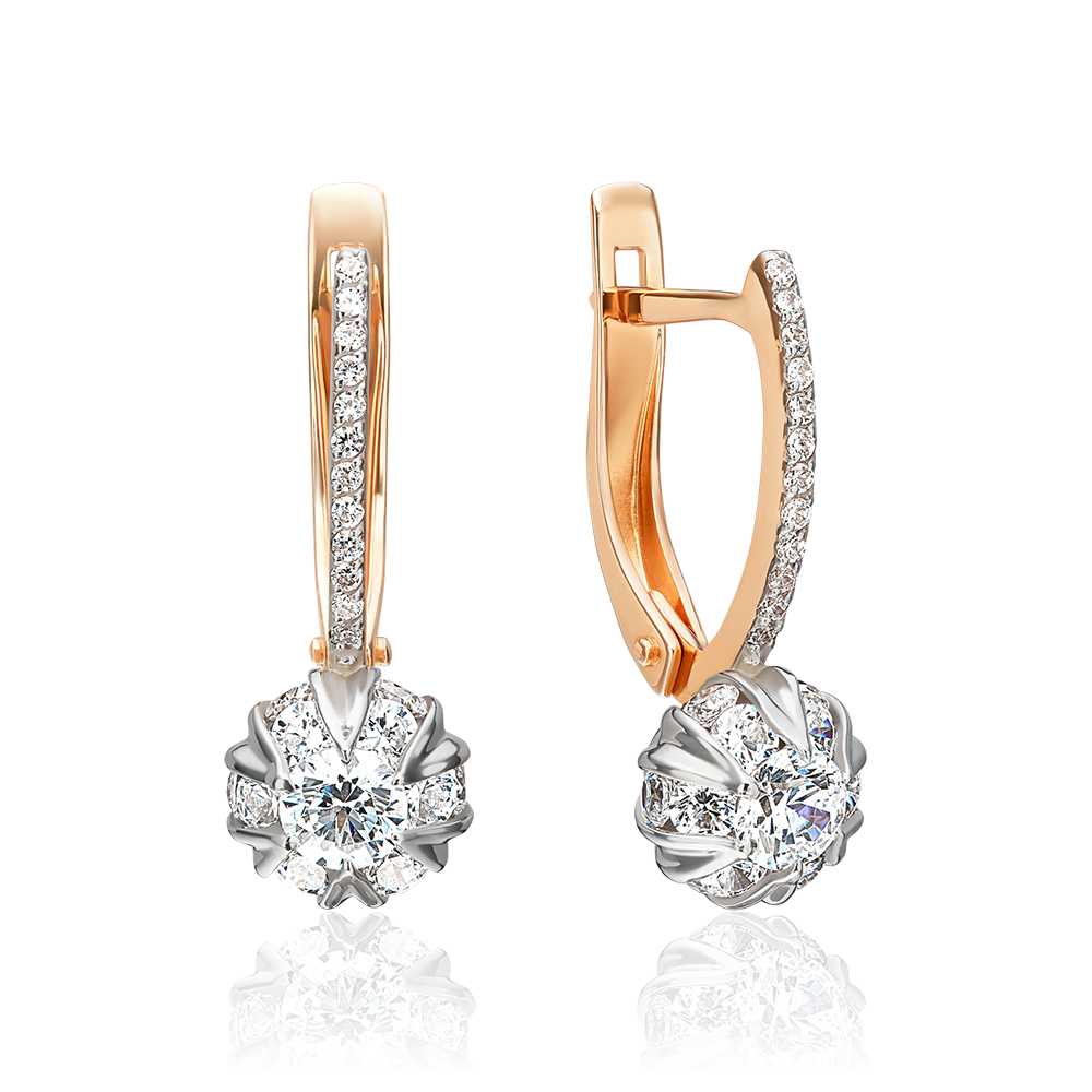 Серьги с английским замком из комбинированного золота с фианитами 02-3448-00-501-1111-38