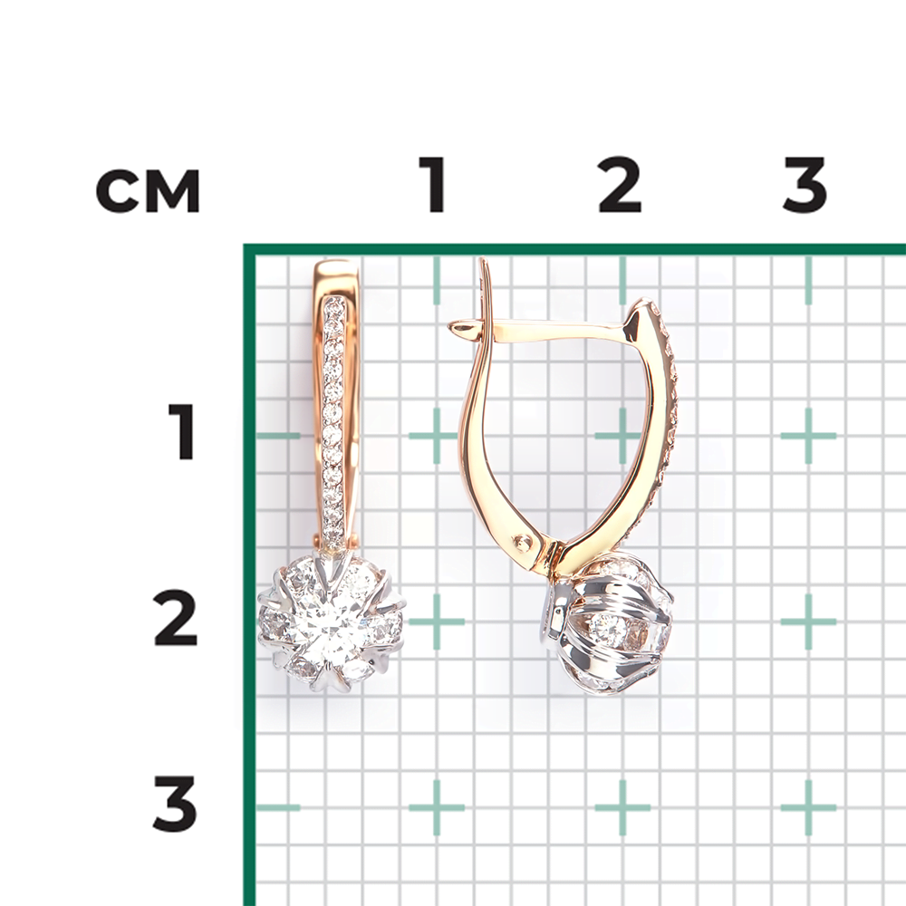 Серьги с английским замком из комбинированного золота с фианитами 02-3448-00-501-1111-38