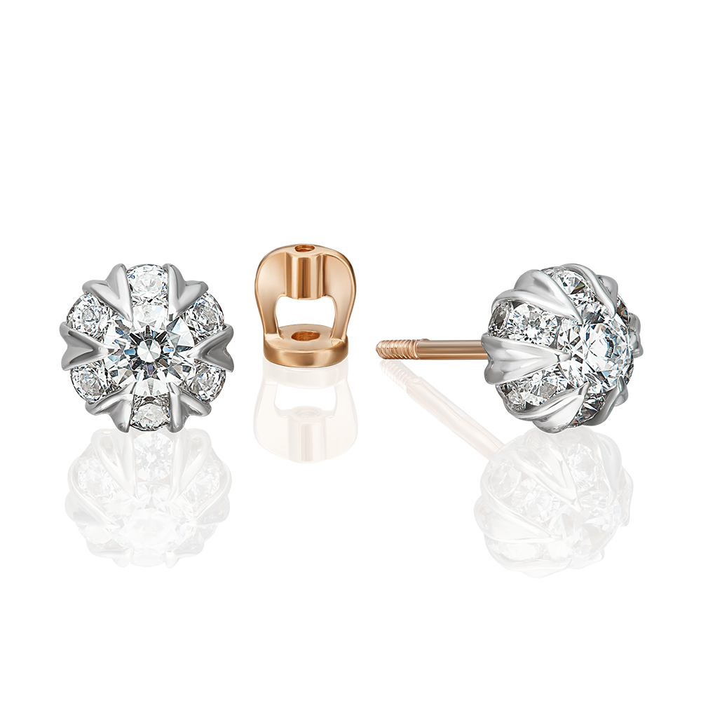 Серьги-пусеты из комбинированного золота с фианитами 02-3449-00-501-1111-38