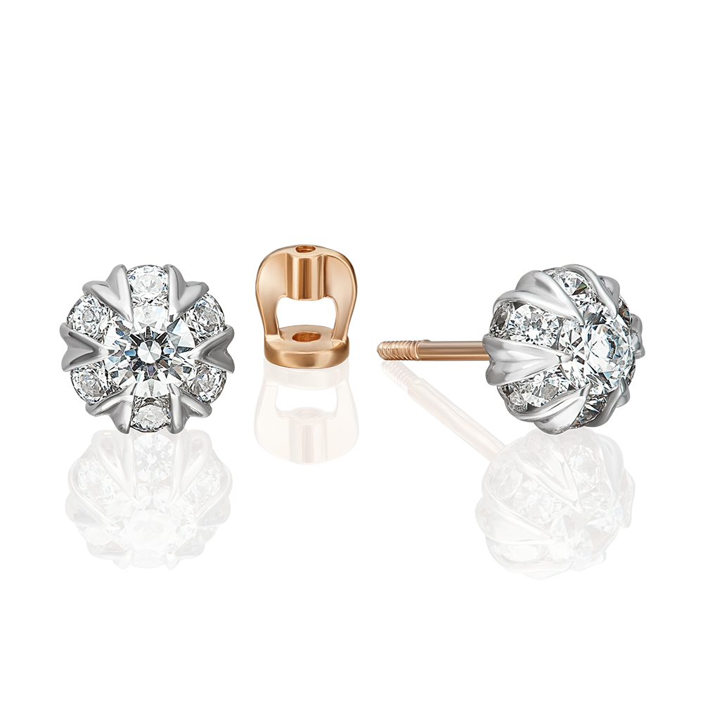 Серьги-пусеты из комбинированного золота с фианитами 02-3449-00-501-1111-38