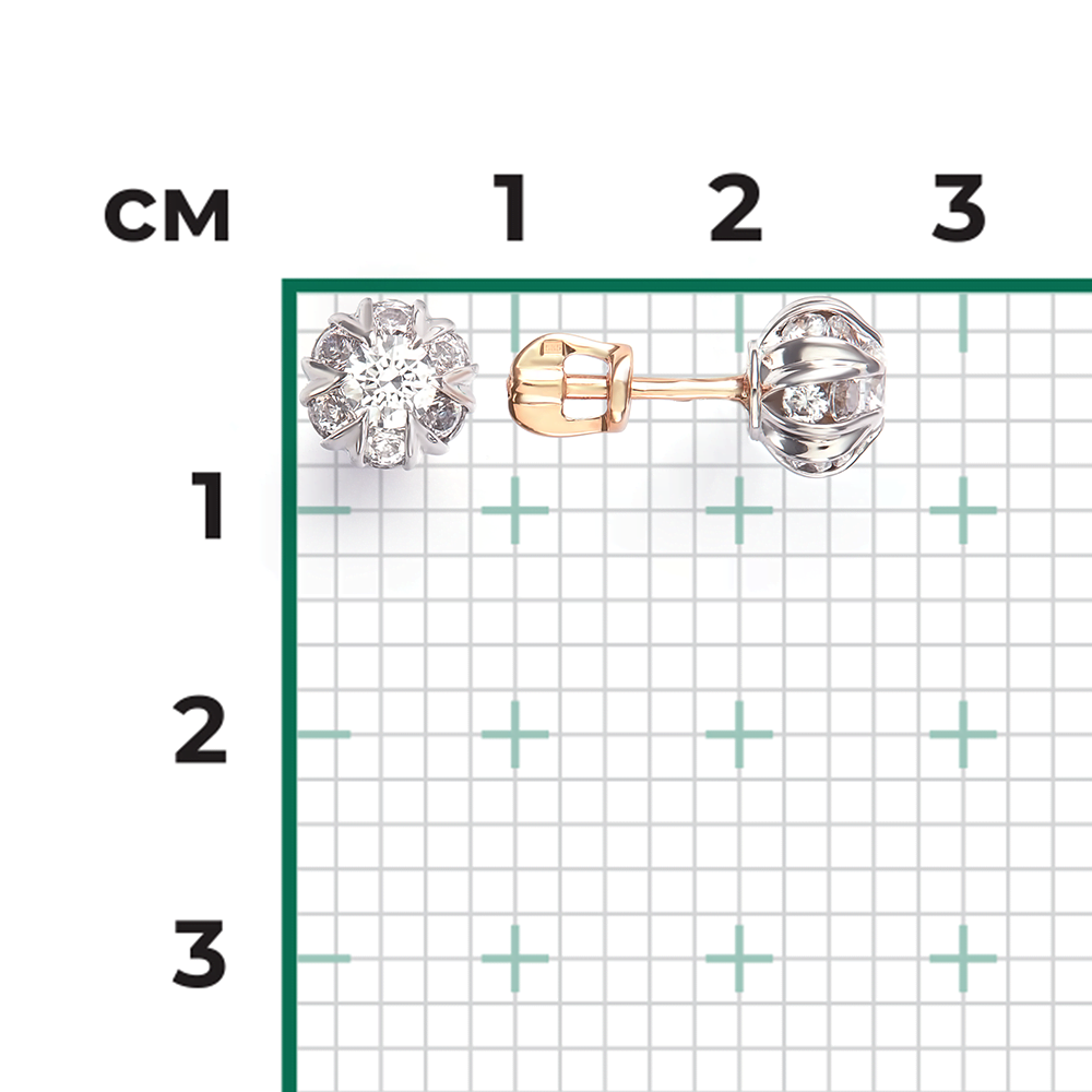 Серьги-пусеты из комбинированного золота с фианитами 02-3449-00-501-1111-38