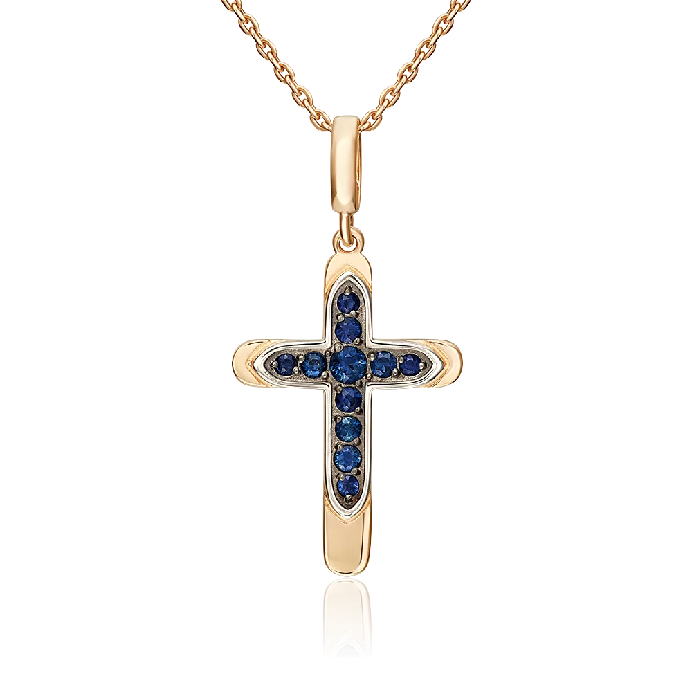 Декоративный крест из красного золота с сапфирами 03-3621-00-102-1110