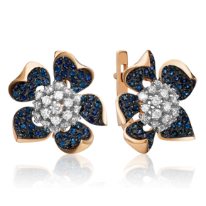 Серьги «Пионы» с английским замком из красного золота с фианитами 02-3368-00-404-1110-33