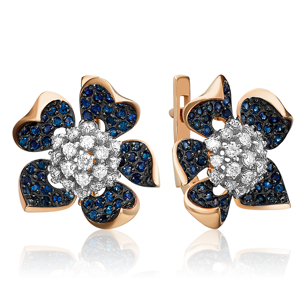 Серьги «Пионы» с английским замком из красного золота с фианитами 02-3368-00-404-1110-33