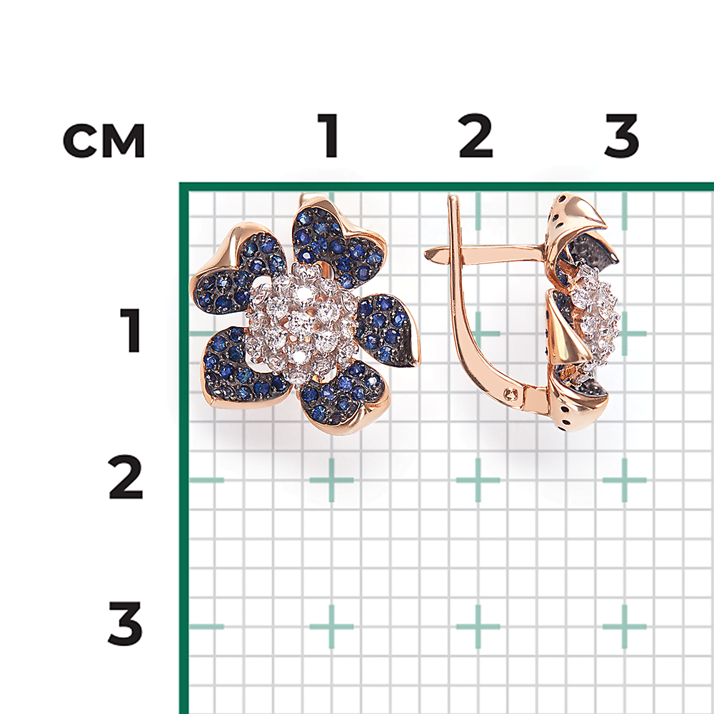 Серьги «Пионы» с английским замком из красного золота с фианитами 02-3368-00-404-1110-33