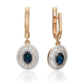 Серьги с английским замком из красного золота с сапфиром и бриллиантами 02-0715-00-105-1110-30