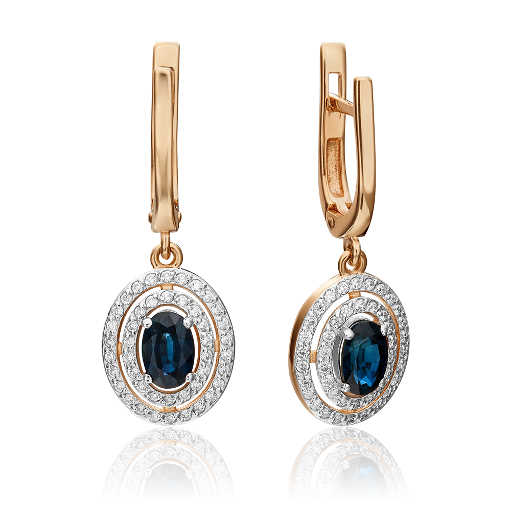 Серьги с английским замком из красного золота с сапфиром и бриллиантами 02-0715-00-105-1110-30