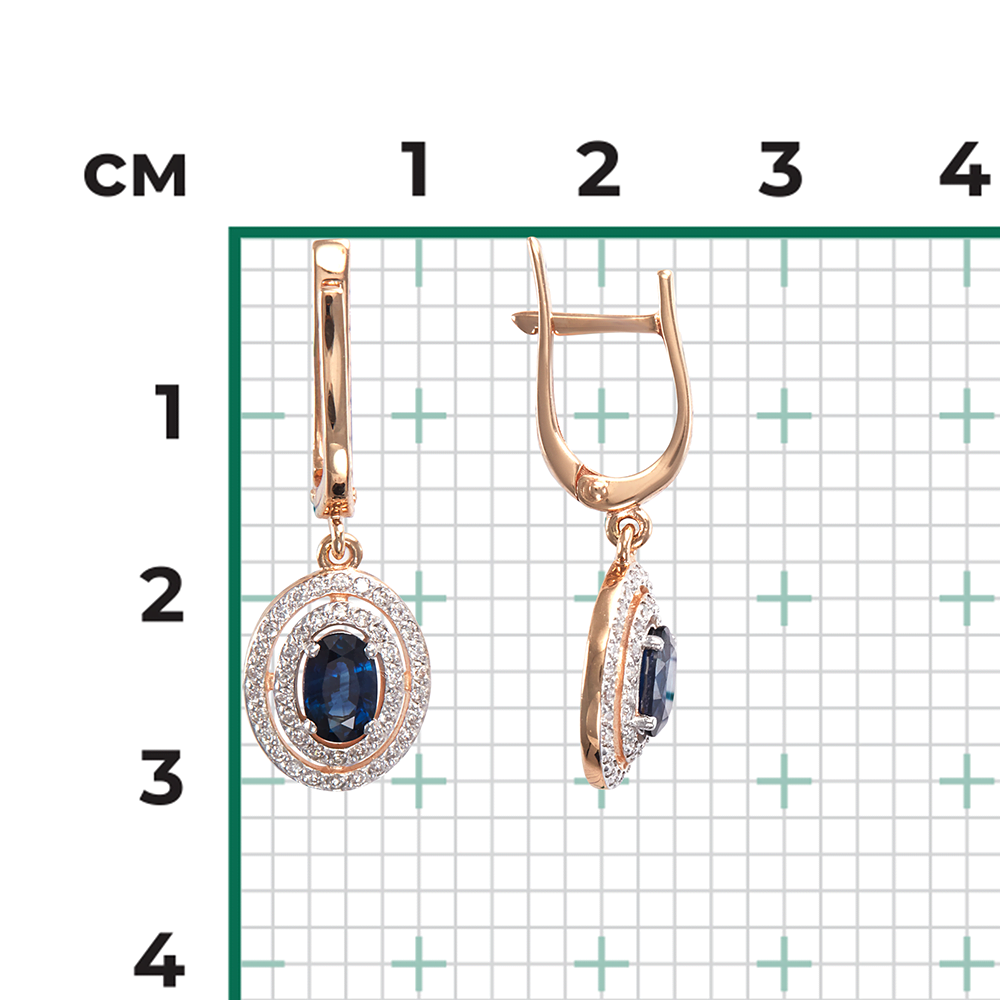 Серьги с английским замком из красного золота с сапфиром и бриллиантами 02-0715-00-105-1110-30