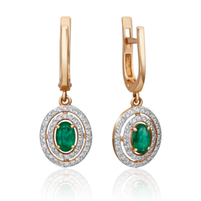 Серьги с английским замком из красного золота с изумрудом и бриллиантами 02-0715-00-106-1110-30