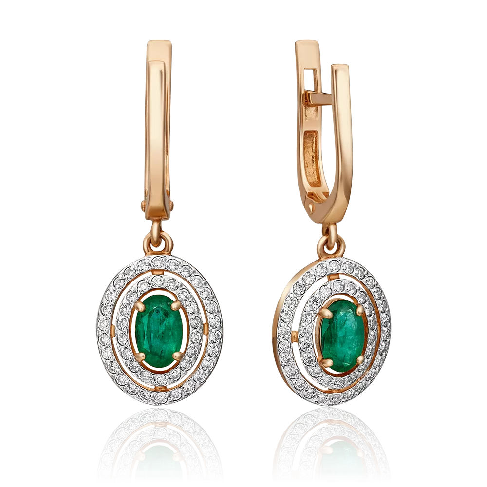Серьги с английским замком из красного золота с изумрудом и бриллиантами 02-0715-00-106-1110-30